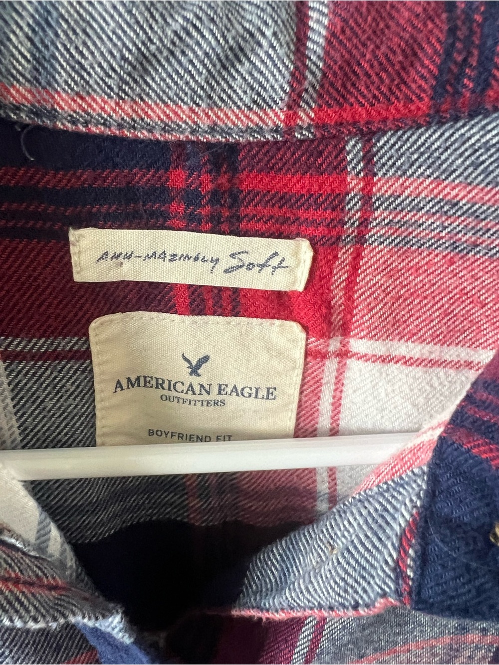 American Eagle Outfitters Red, Navy & White Plaid Button-Down Shirt - Picture 2 of 4